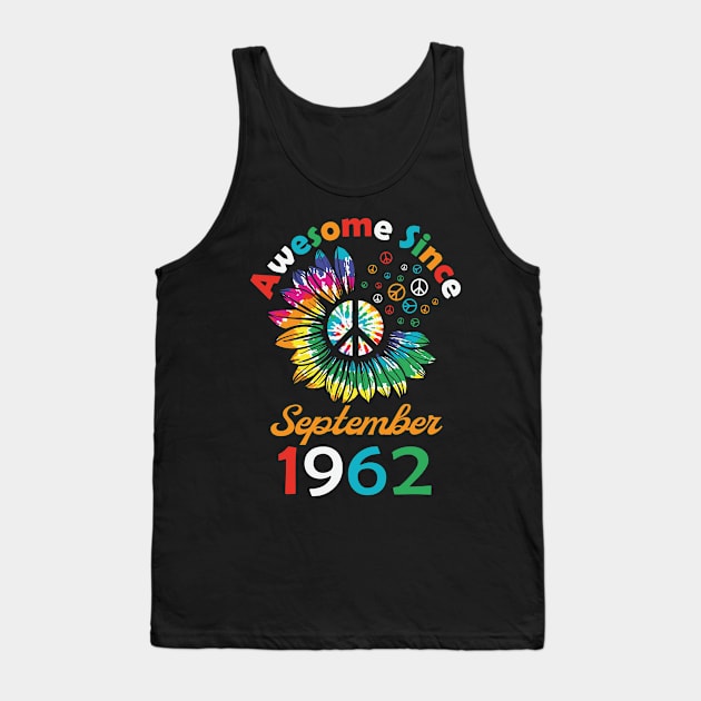 Funny Birthday Quote, Awesome Since September 1962, Retro Birthday Tank Top by Estrytee